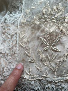 Antique 1910s embroidered net dress . vintage wedding dress . size xs to small