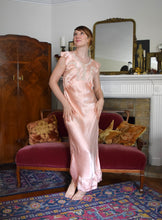 Load image into Gallery viewer, 1930s 1940s pink satin slip dress . lace trim nightgown . size small to m/l