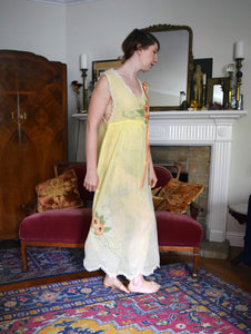 1920s chemise . antique vintage yellow nightgown . size xs to medium