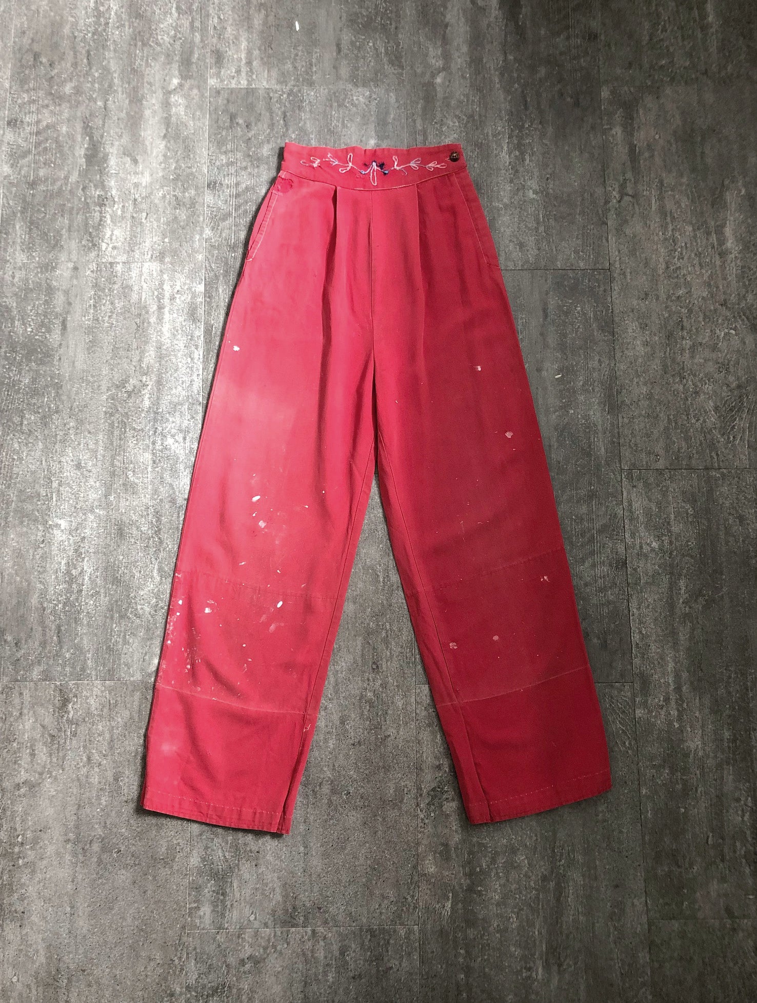 1930s 1940s trousers . vintage red high waist pants . size xxs – bluefennel