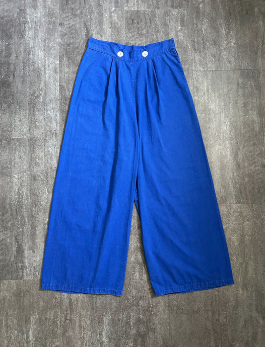 1930s blue sportswear pants . beach pajama pants . 32-33 waist