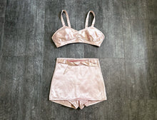 Load image into Gallery viewer, 1940s pink satin swimsuit . vintage bikini . size xs to small