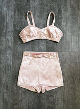 Load image into Gallery viewer, 1940s pink satin swimsuit . vintage bikini . size xs to small