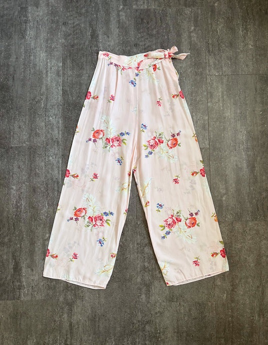 1940s rayon pants . pink floral print pants . 23-25 waist