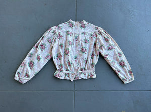 Vintage reproduction antique blouse . floral calico top . size small to s/m