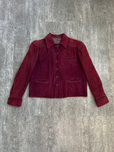 Load image into Gallery viewer, Vintage 1940s suede leather jacket . burgundy coat . size small to m/l