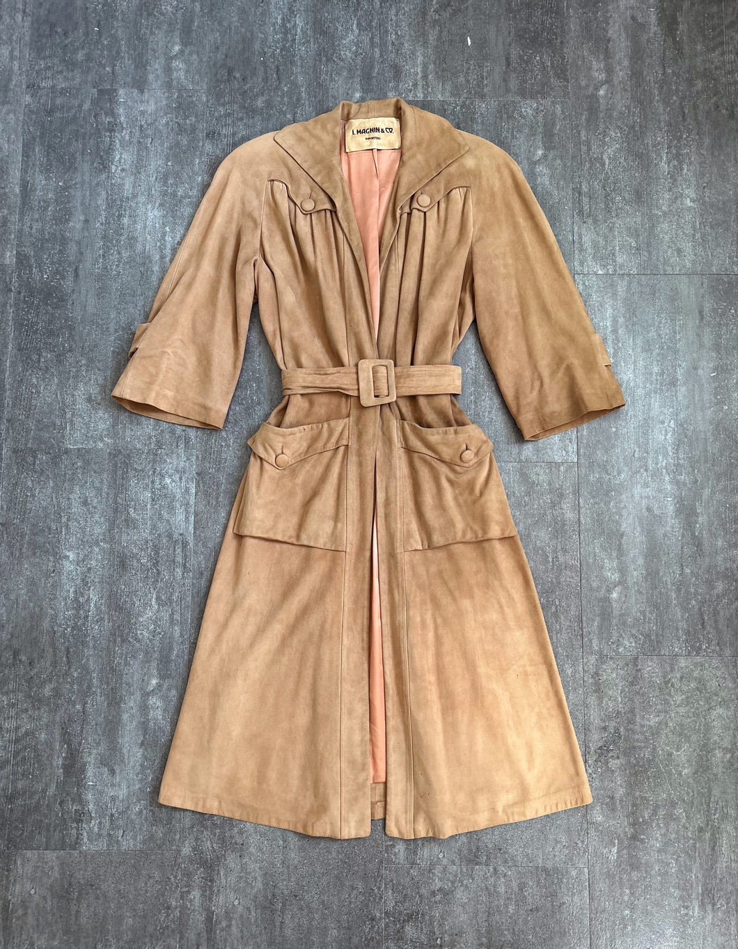 1940s suede leather trench coat . vintage 40s jacket . size small to medium