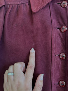 Vintage 1940s suede leather jacket . burgundy coat . size small to m/l