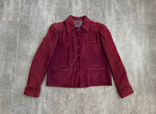 Load image into Gallery viewer, Vintage 1940s suede leather jacket . burgundy coat . size small to m/l