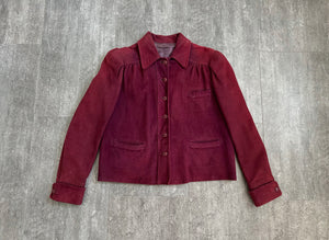 Vintage 1940s suede leather jacket . burgundy coat . size small to m/l